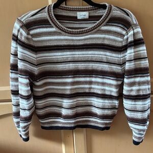 Wilfred Brown and Cream Striped Crew Neck Sweater